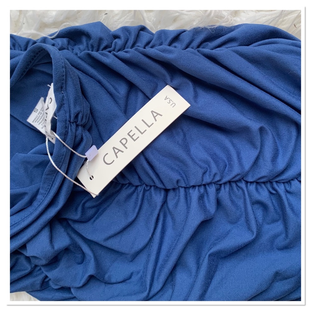 Capella Ruched Fitted Spaghetti Strap Dress Pull On Blue Size Small New With Tag - Picture 5 of 6